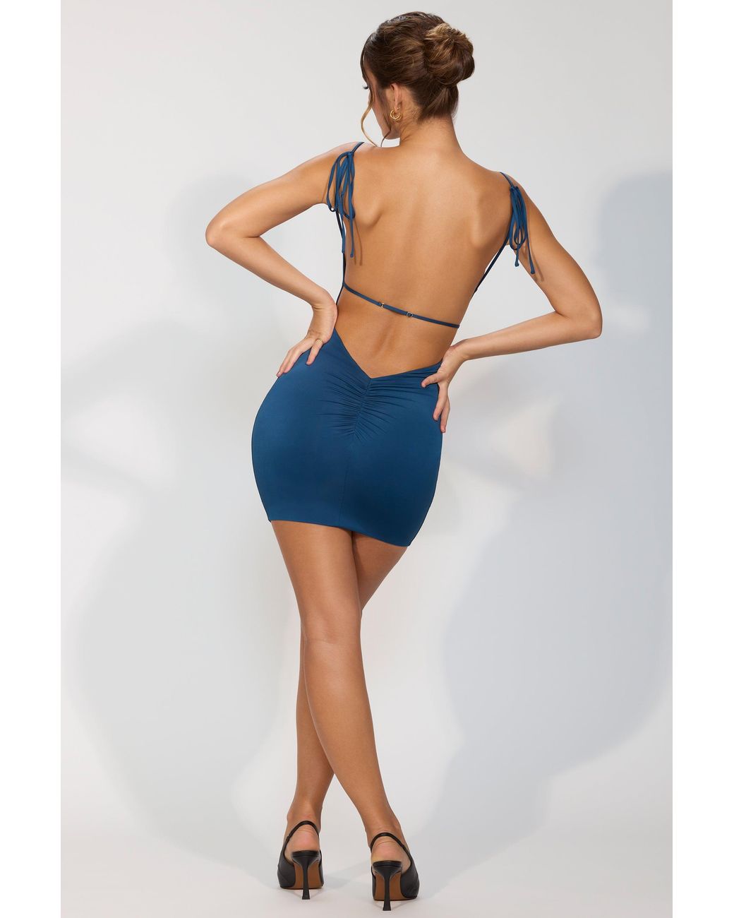 Oh Polly Blue Slinky Jersey Open Back Mini Dress