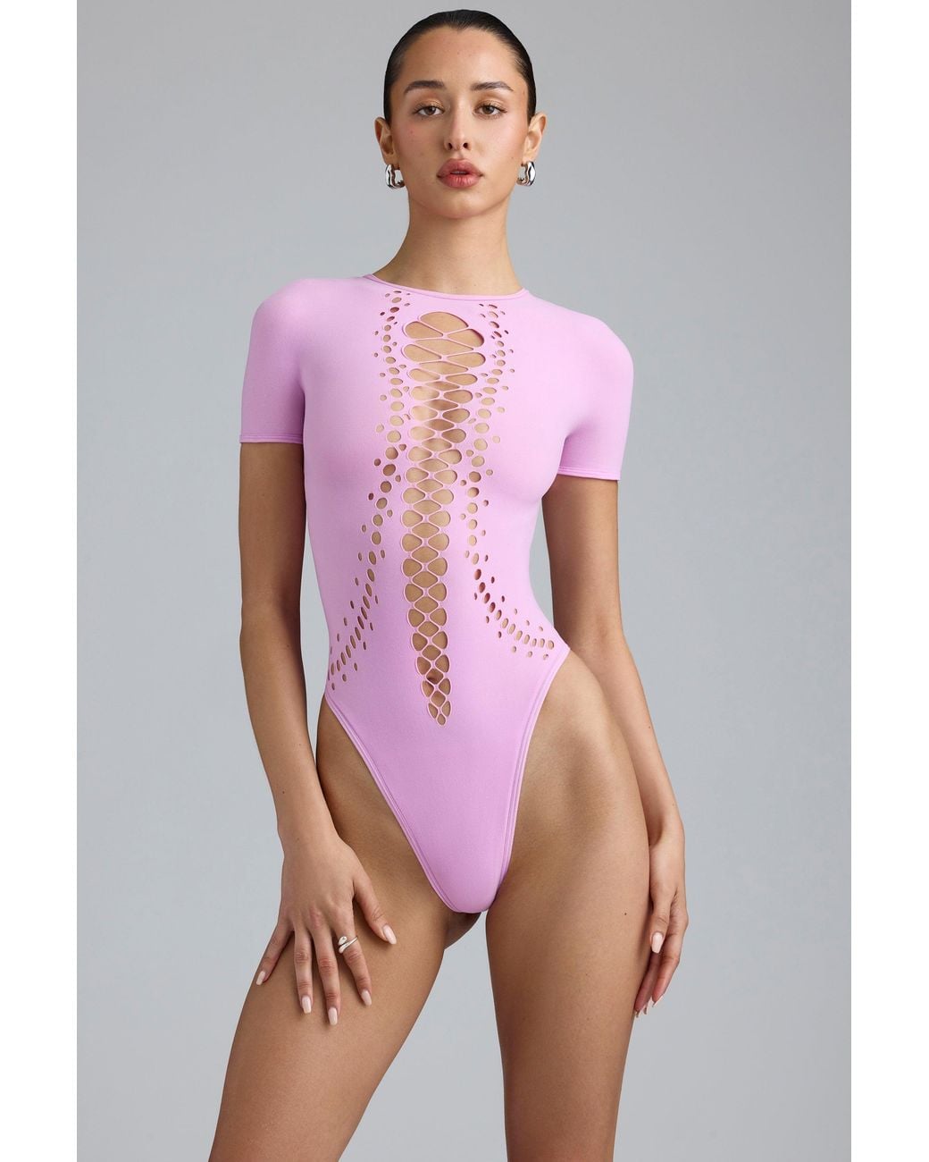 Oh Polly Pink Lace-Up Bodysuit