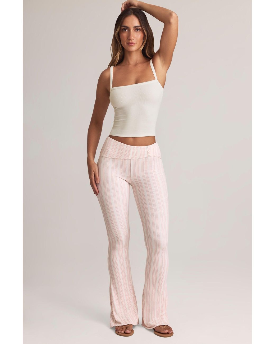 Oh Polly Multicolor Modal Foldover Mid-Rise Flared Trousers