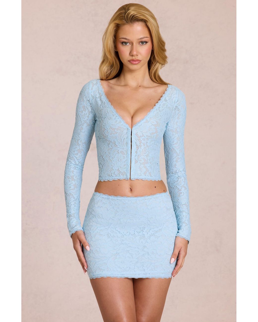 Oh Polly Blue Lace Plunge Cardigan