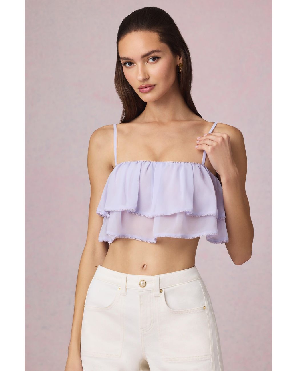 Oh Polly Purple Ruffled Cropped Camisole Top