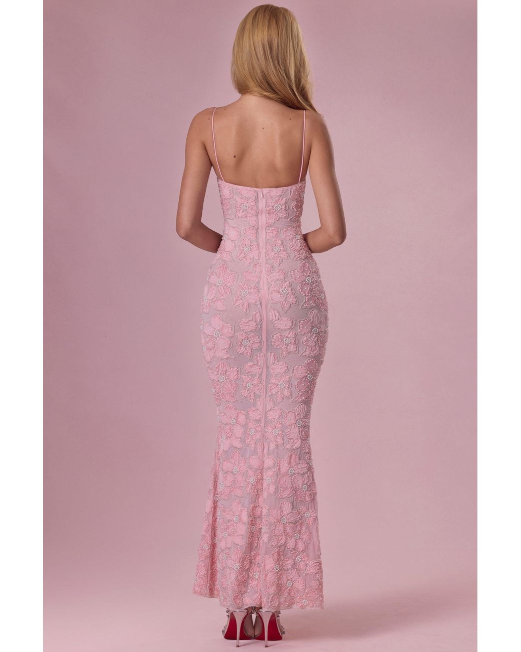 Oh Polly Pink Embellished Square Neck Maxi Dress