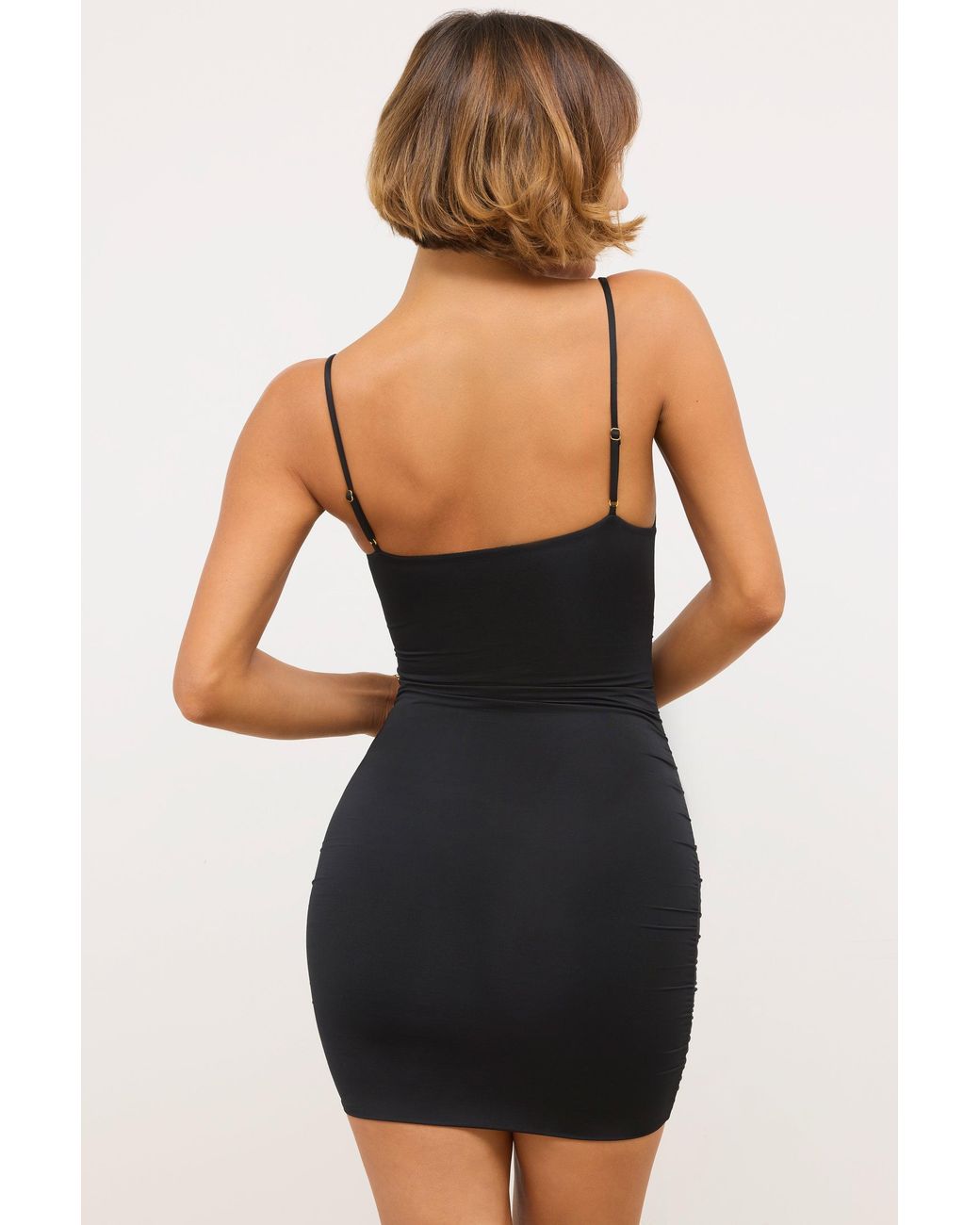 Oh Polly Black Slinky Jersey Rose Detail Cut Out Mini Dress