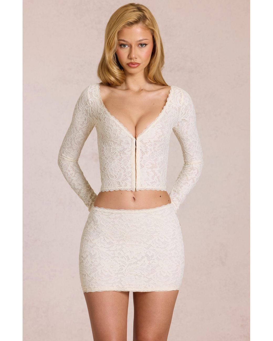 Oh Polly White Lace Plunge Cardigan