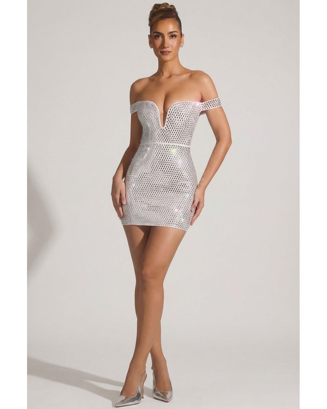 Oh Polly White Embellished Off-Shoulder Mini Dress