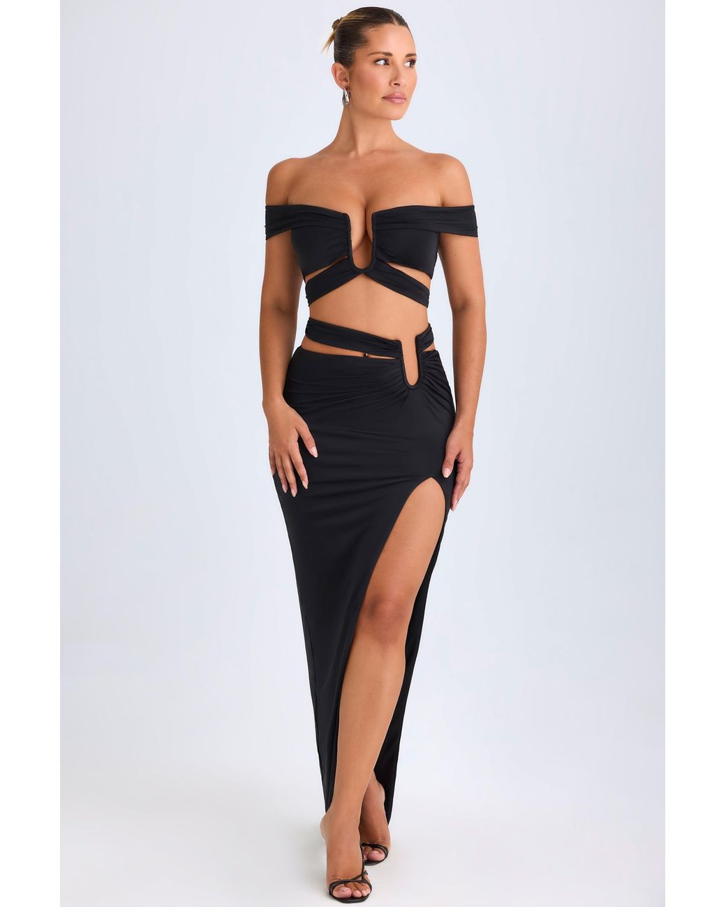 Oh Polly Black Asymmetric Cut-Out Maxi Skirt