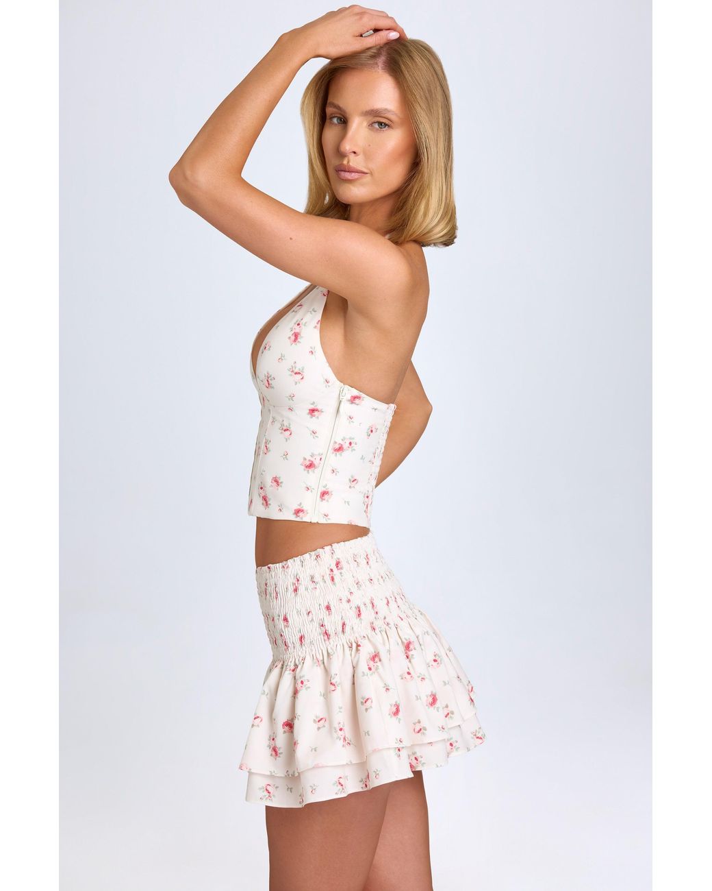 Oh Polly Multicolor Ruffled Shirred Low-Rise Micro Mini Skirt