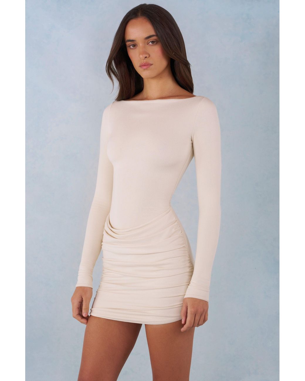 Oh Polly White Modal Long-Sleeve Mini Dress