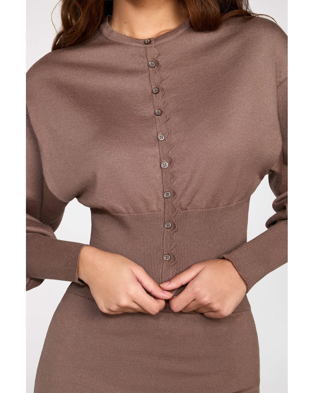 Oh Polly Brown Knit Long-Sleeve Cardigan