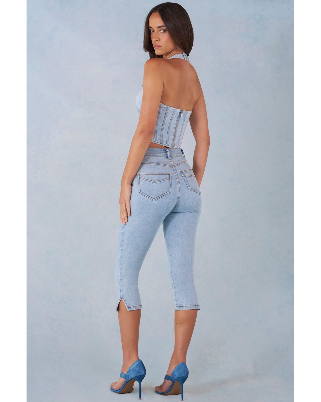 Oh Polly Blue Mid-Rise Denim Capri Jeans