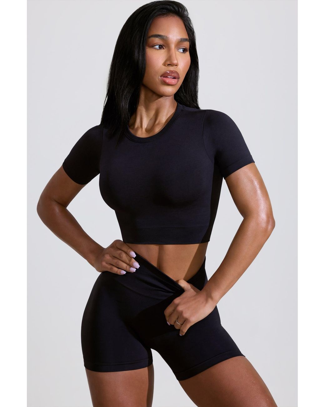 BO+TEE Black High Waist Define Luxe Mini Shorts