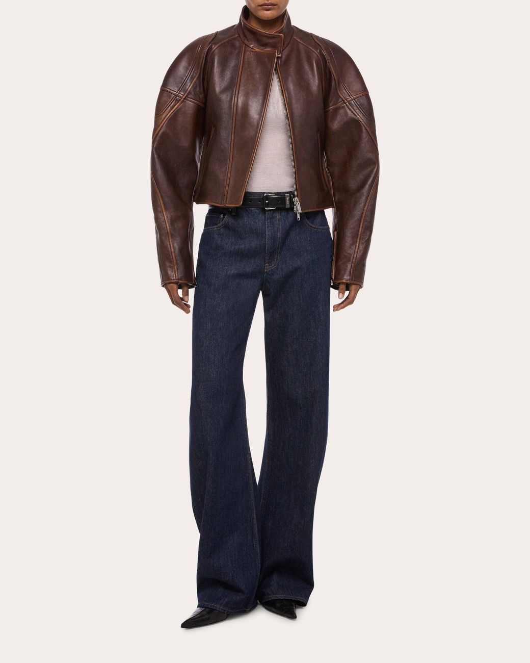 Helmut Lang Blue Leather Cropped Saddle Jacket