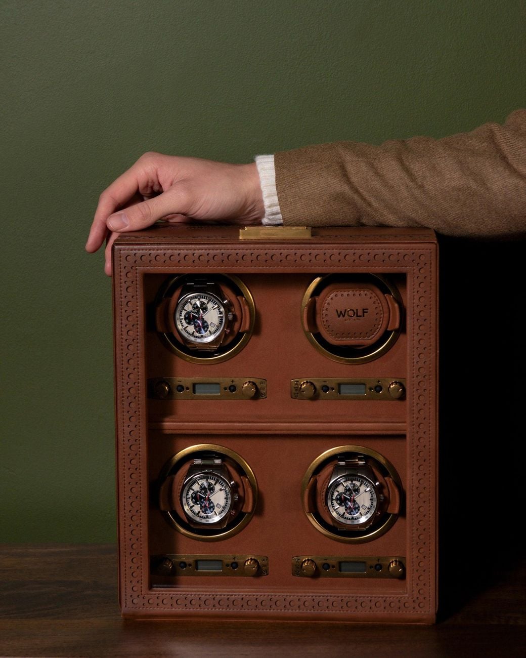Wolf Brown Brogue 4-Piece Watch Winder