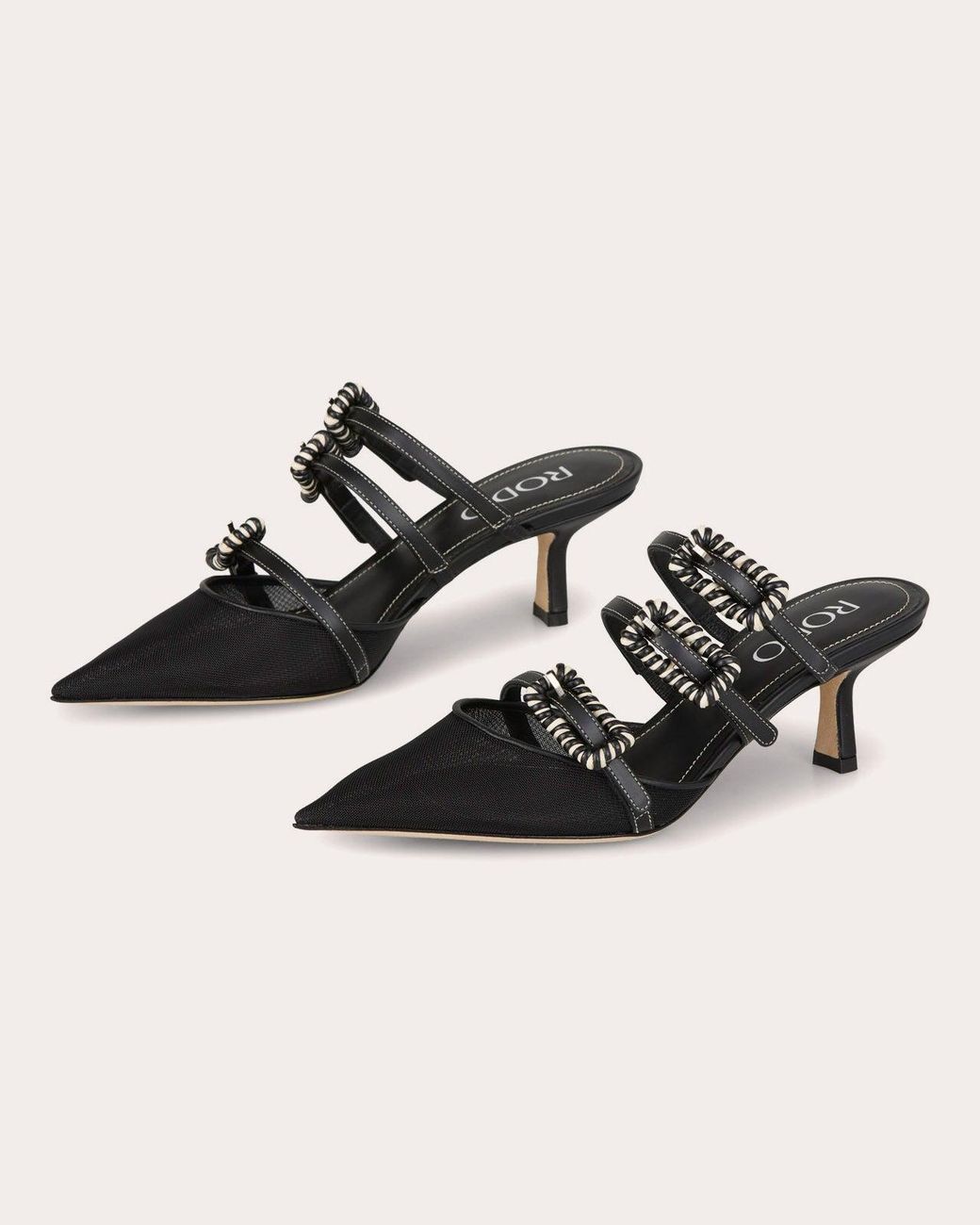 Rodo Black Paige 55 Mesh Leather Mule