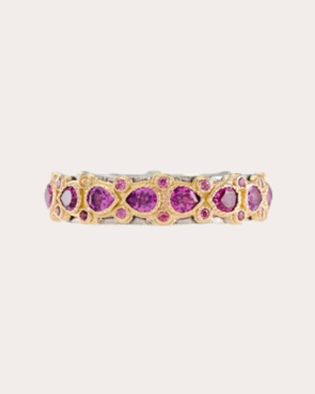 Armenta Pink Rhodolite Two-Tone Lacy Stackable Ring 18K