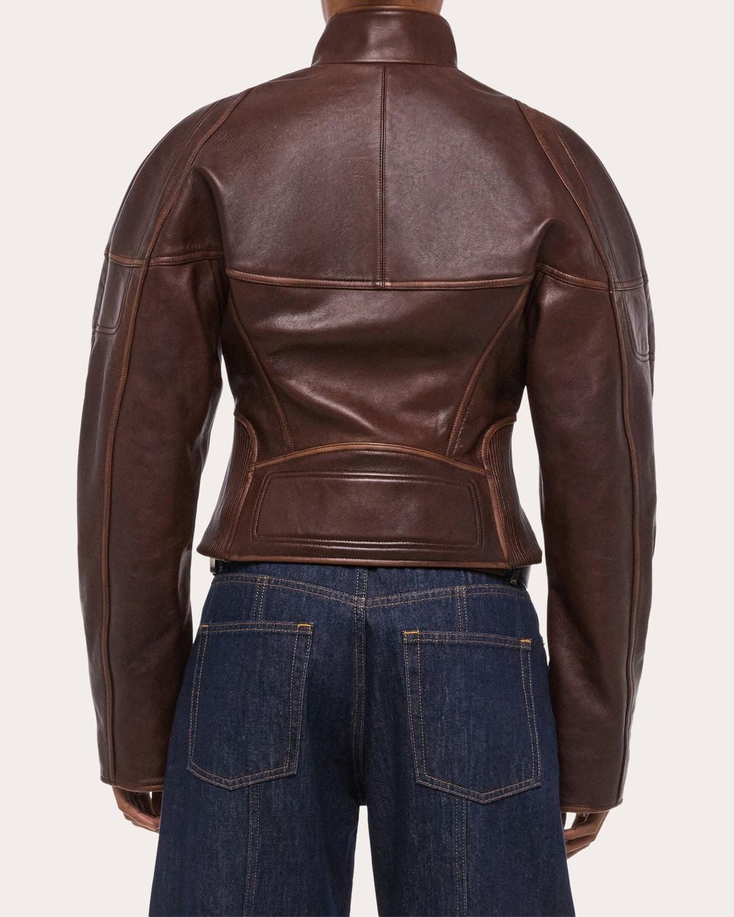 Helmut Lang Blue Leather Cropped Saddle Jacket