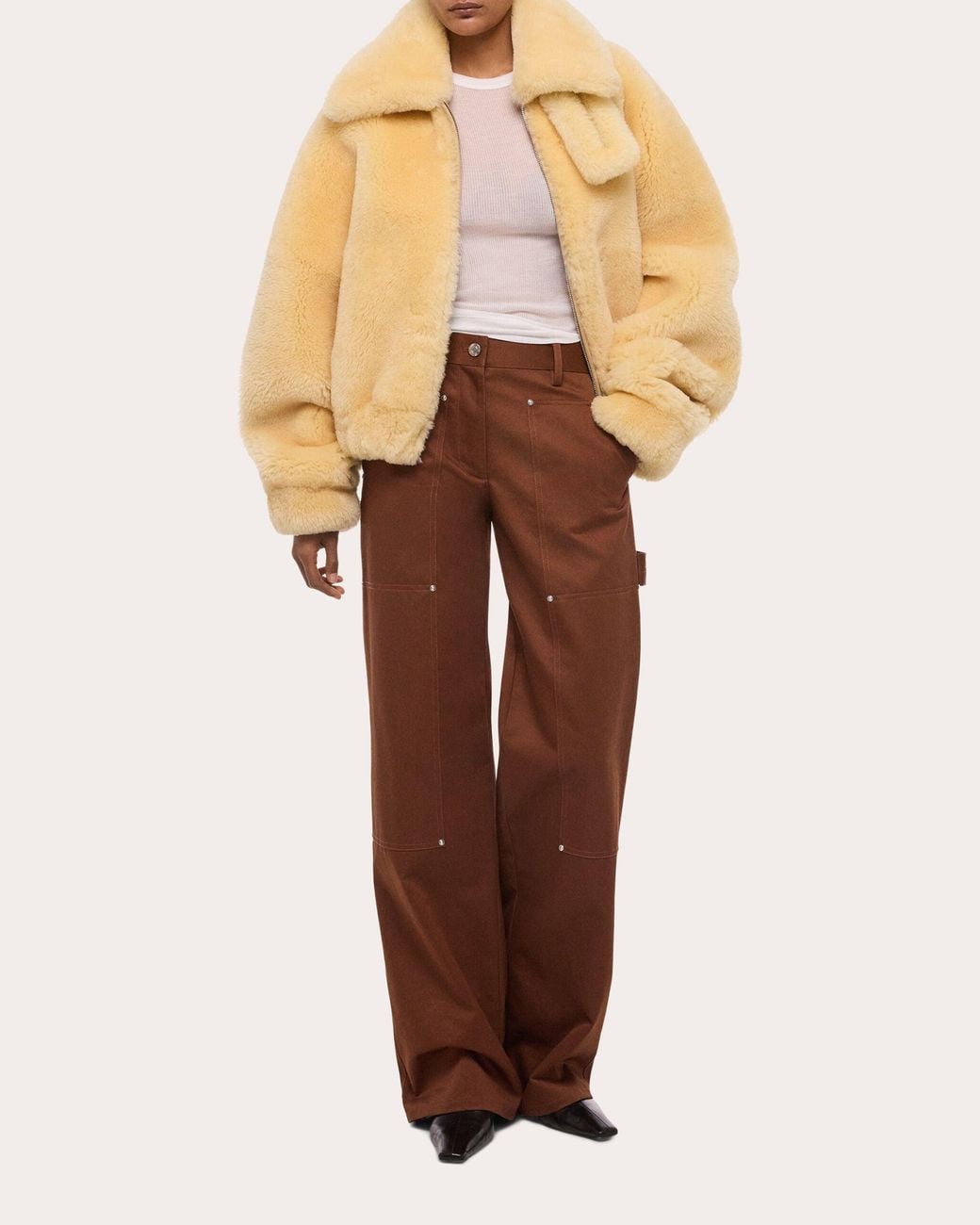 Helmut Lang Natural Shearling Bomber Jacket