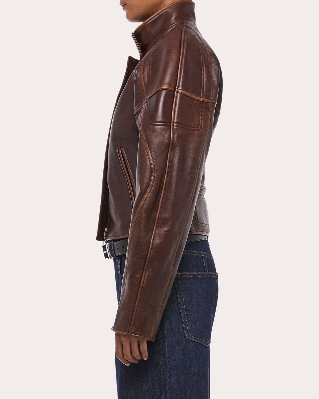 Helmut Lang Blue Leather Cropped Saddle Jacket