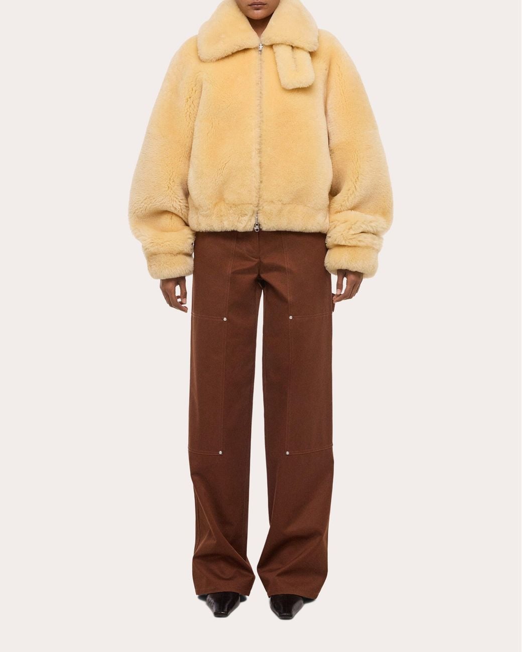 Helmut Lang Natural Shearling Bomber Jacket