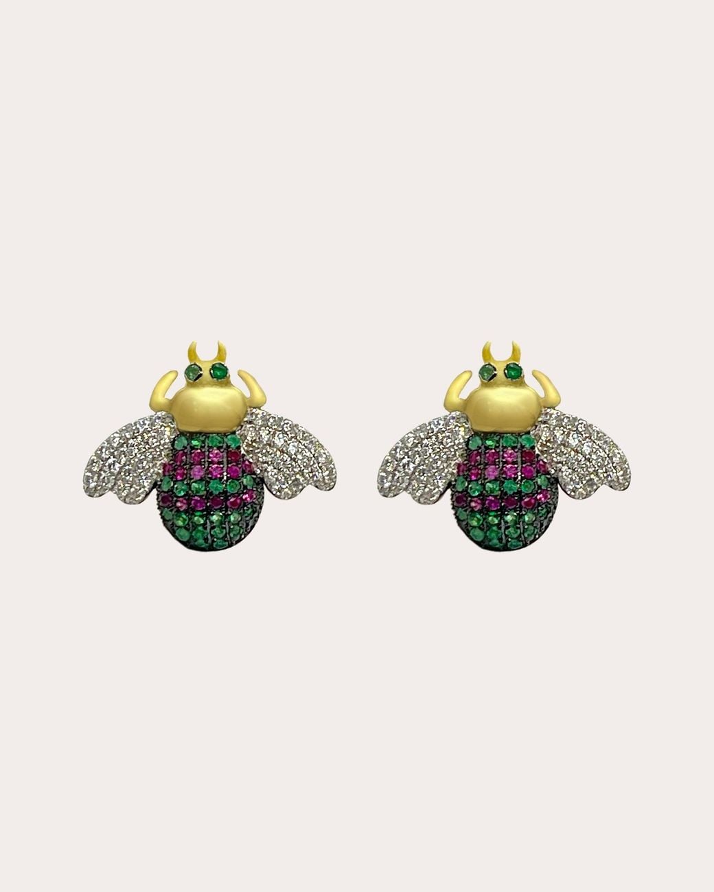 Nelly Rojas Metallic Emerald & Ruby 18K Mini Apis Stud Earrings