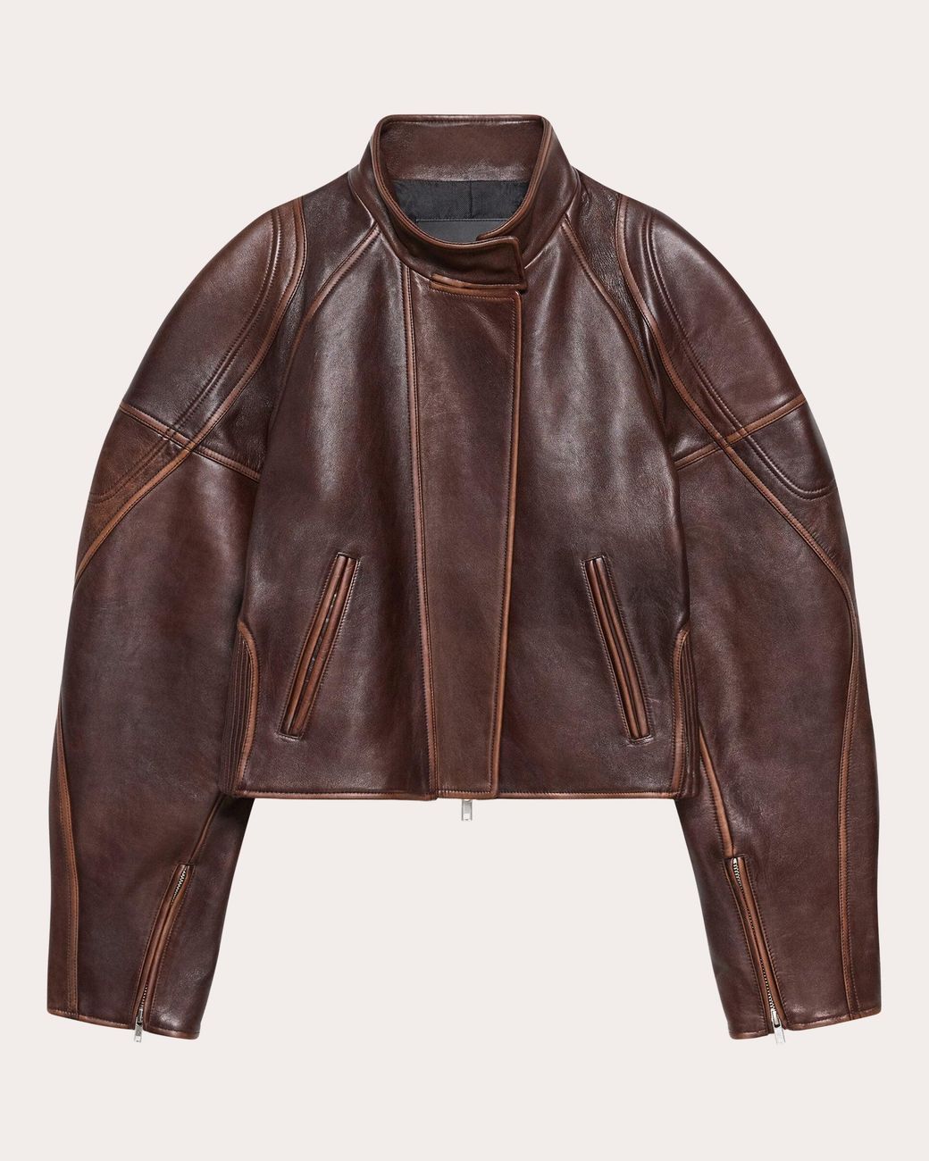 Helmut Lang Blue Leather Cropped Saddle Jacket