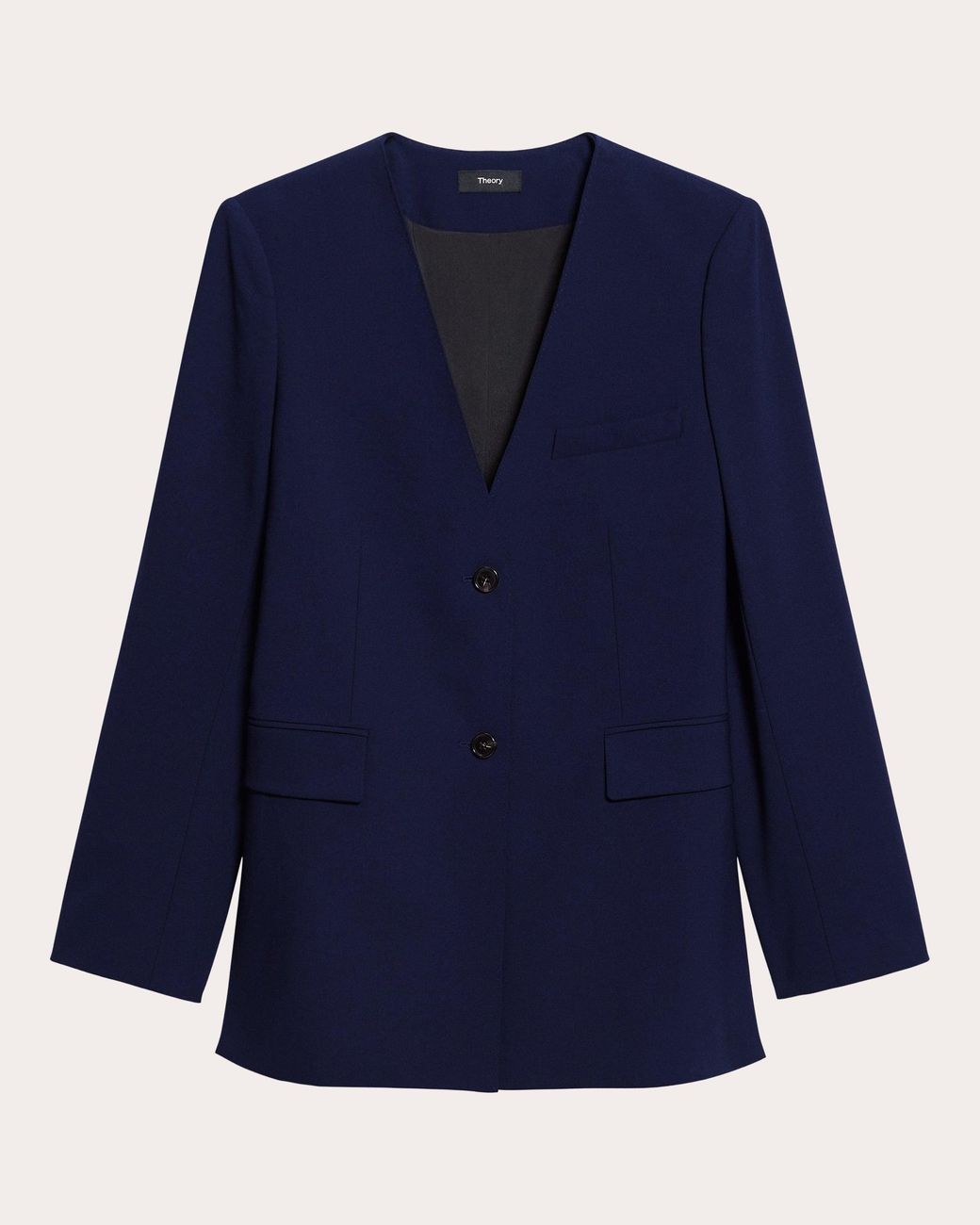 Theory Blue Good Wool Collarless Blazer