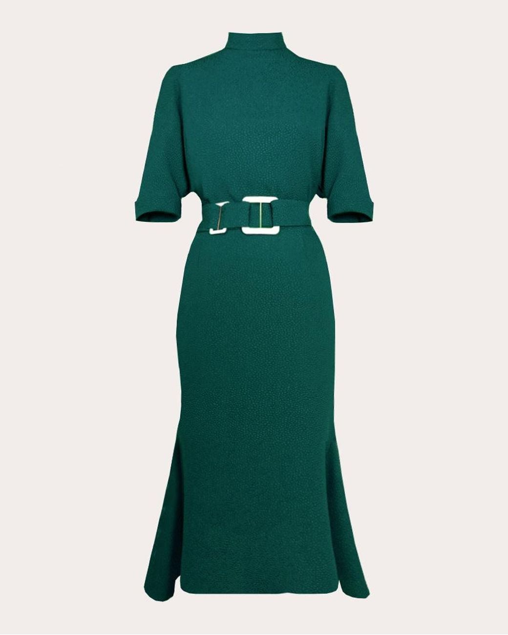 edeline lee green dress Pandora Jacquard Belted Midi in Women's Long Dress