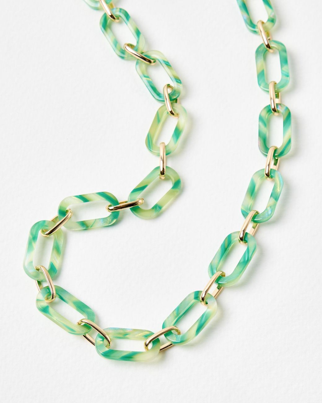 Oliver Bonas Metallic Adela Green Shimmer Resin & Gold Tone Glasses Chain