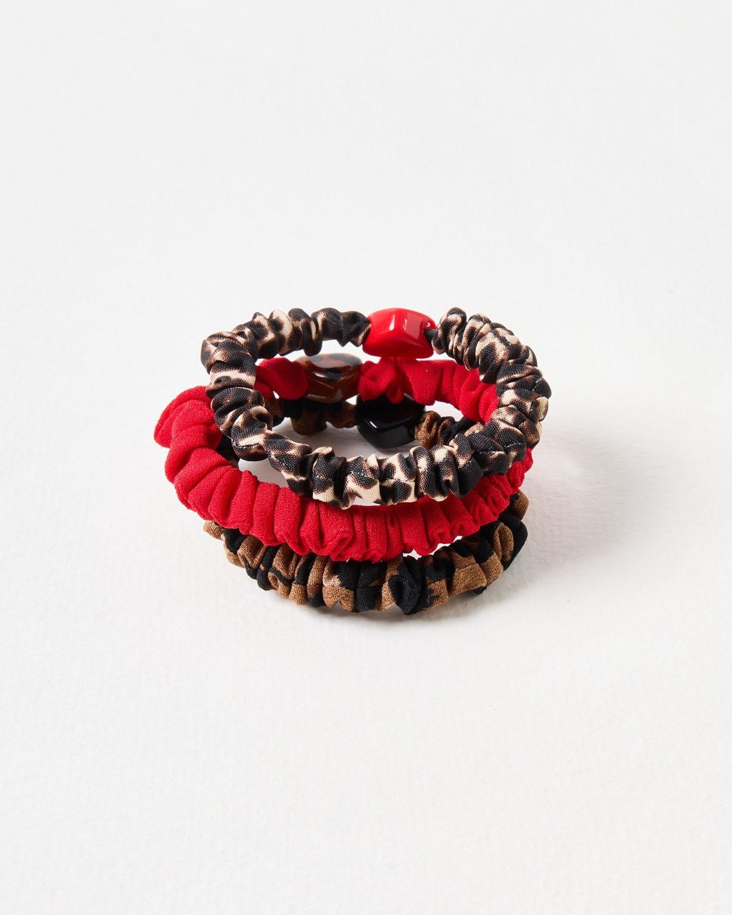 Oliver Bonas Cecily Animal Print & Red Heart Mini Scrunchies Set Of Three