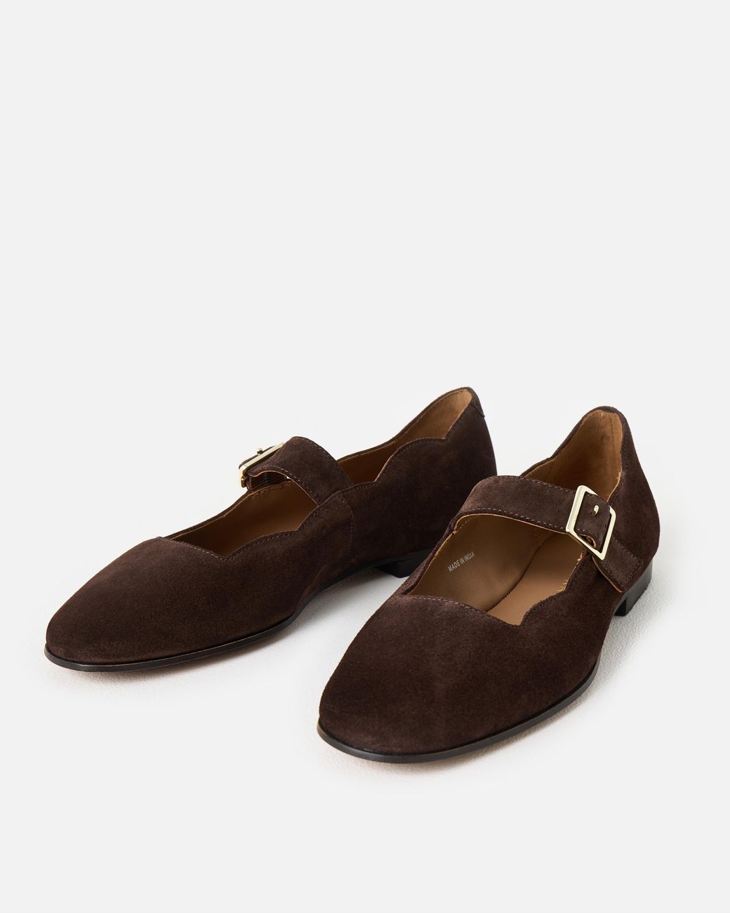 Oliver Bonas Brown Chocolate Suede Scalloped Mary Janes, Size 3