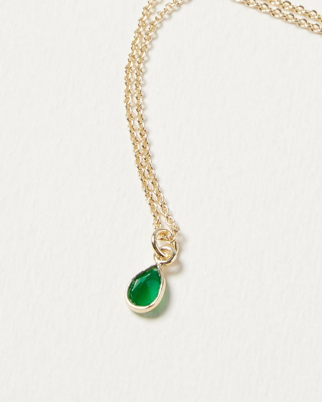 Oliver Bonas White Auden Green Onyx & Drop Pendant Necklace