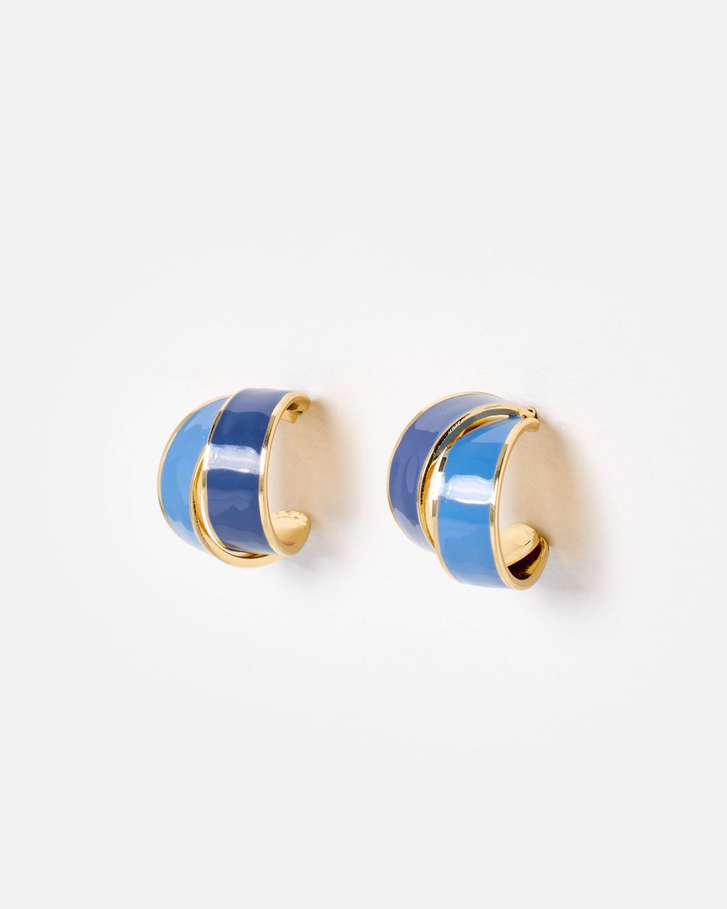 Oliver Bonas Blue Payson Double Row Enamel Hoop Earrings