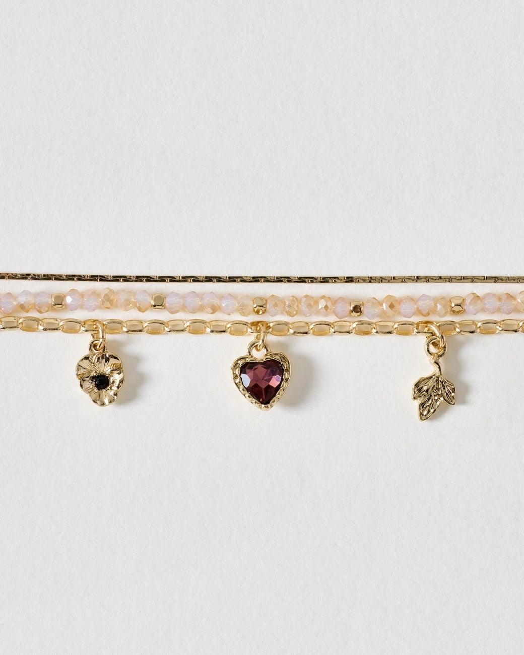 Oliver Bonas Metallic Astra Beaded Heart Layered Bracelet
