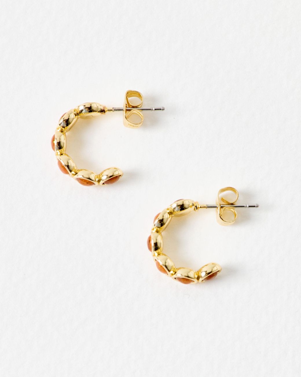 Oliver Bonas White Skylar Circular Smoked Topaz Stone Hoop Earrings