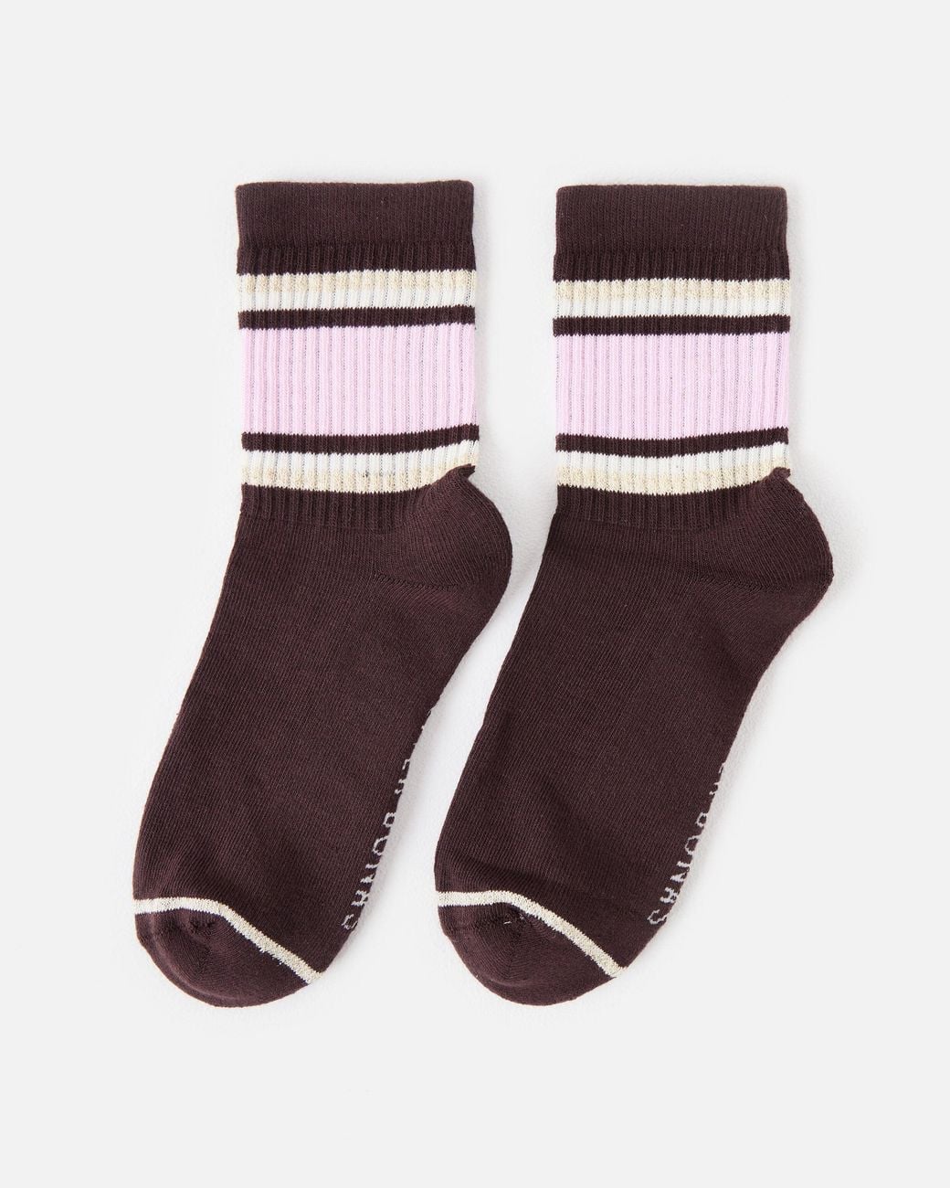 Oliver Bonas Brown & Pink Wide Stripe Sporty Ankle Socks