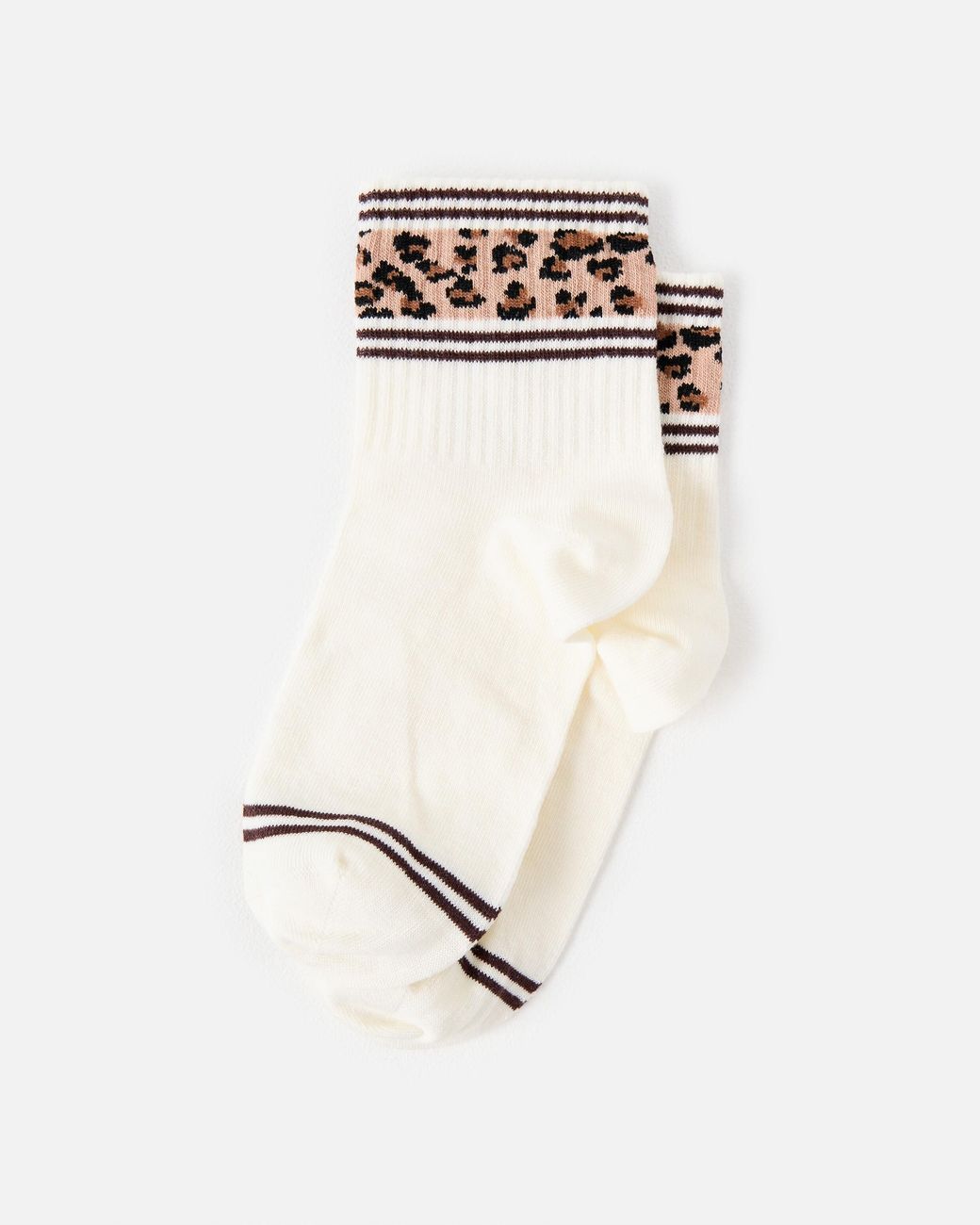 Oliver Bonas Natural Leopard Print Sporty Ankle Socks