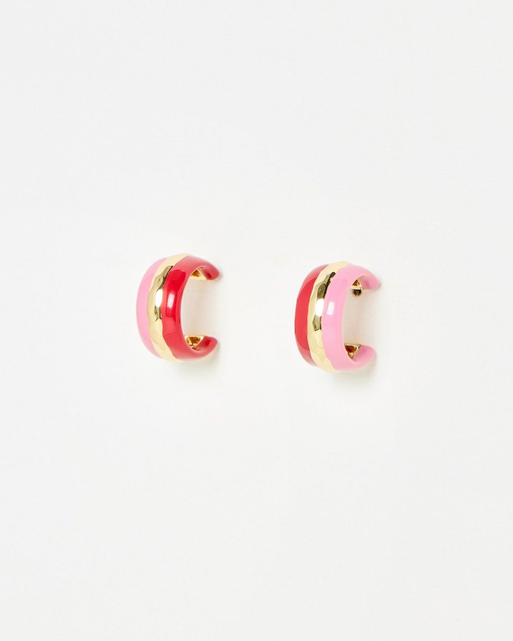 Oliver Bonas Pink Carmine & Red Enamel Hoop Earrings