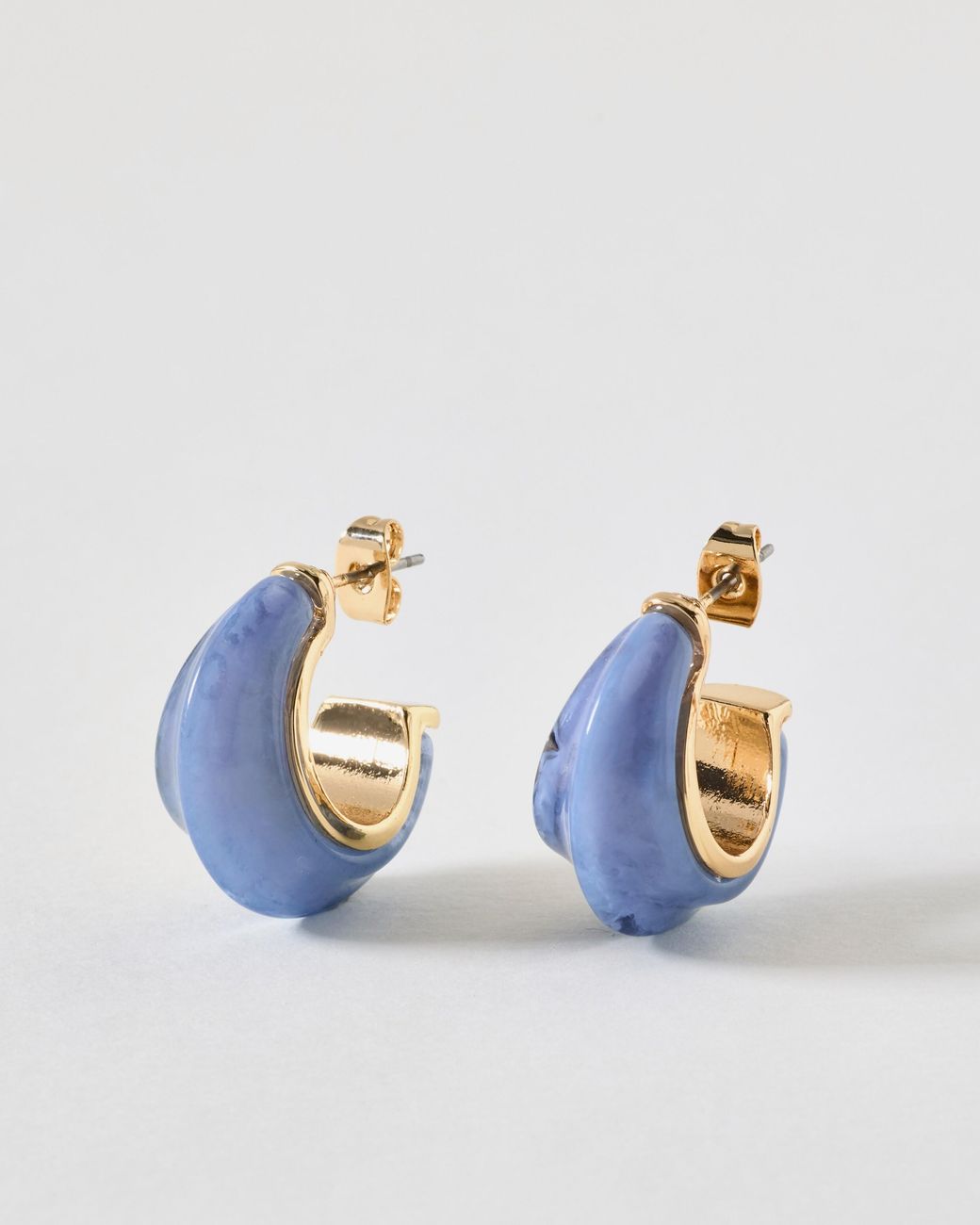 Oliver Bonas Blue Bessie Resin & Gold Tone Hoop Earrings