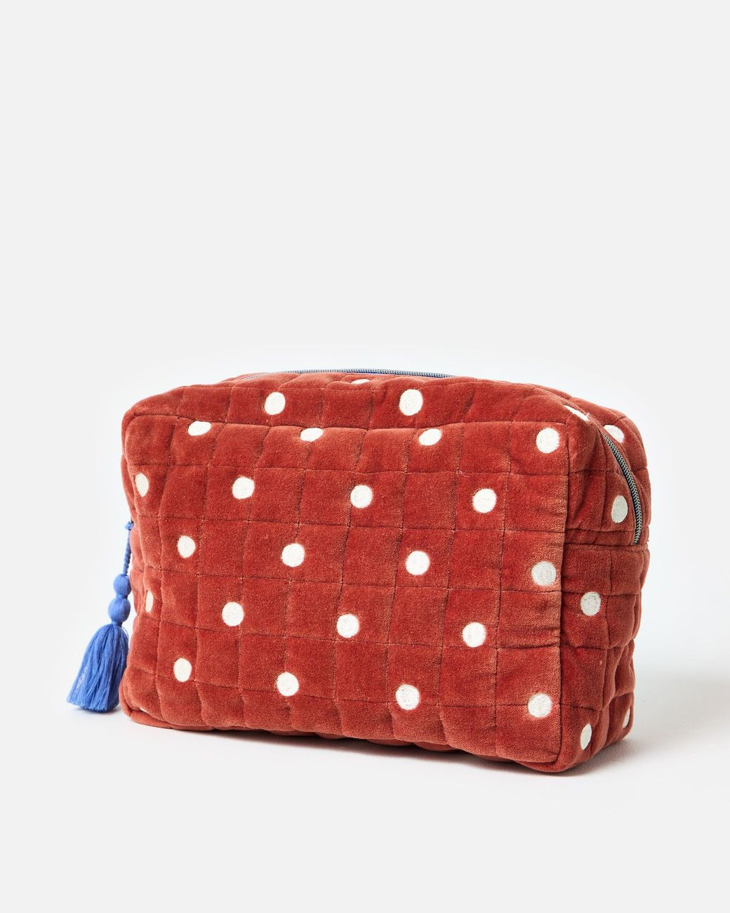 Oliver Bonas Red Rust Orange Polka Dot Velvet Wash Bag
