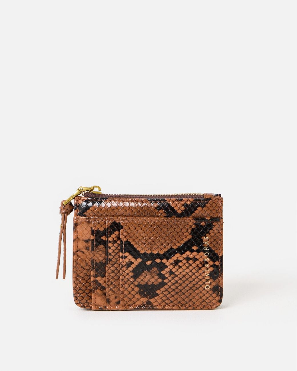 Oliver Bonas Brown Kadie Snake Print Zipped Card Holder