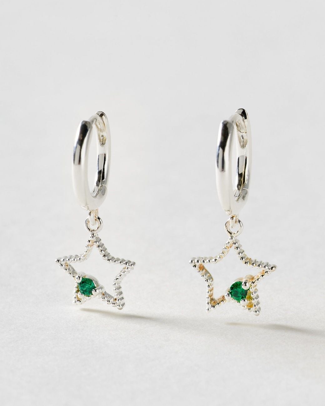 Oliver Bonas White Eris Textured Star Charm Cubic Zirconia Inlay Hoop Drop Earrings