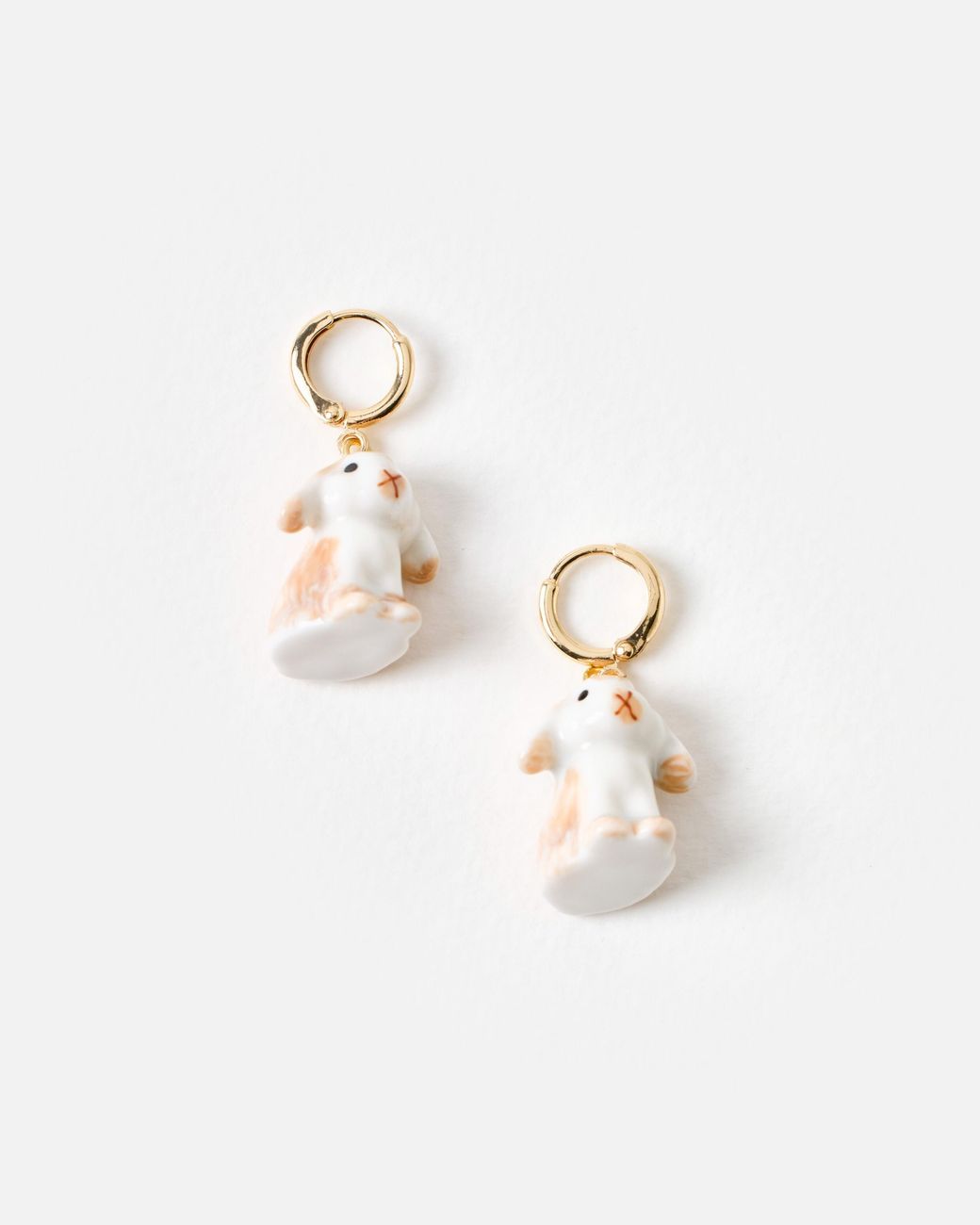 Oliver Bonas White Douglas Bunny Charm Drop Huggie Earrings
