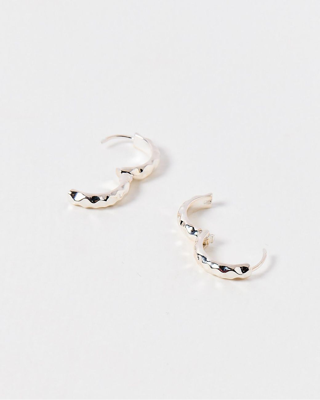Oliver Bonas White Efa Hammered Huggie Earrings Large