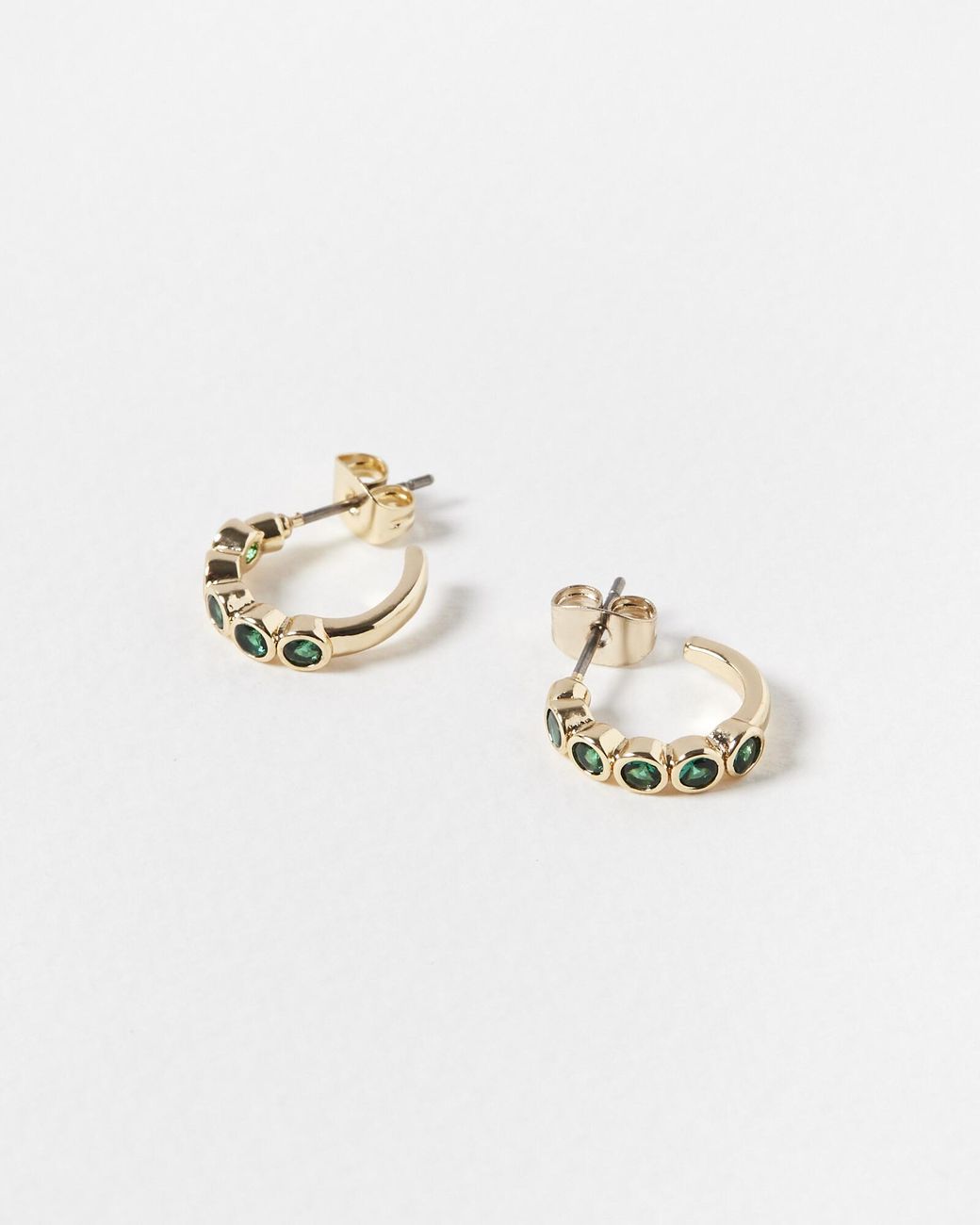 Oliver Bonas White Skye Green Glass Huggie Hoop Earrings