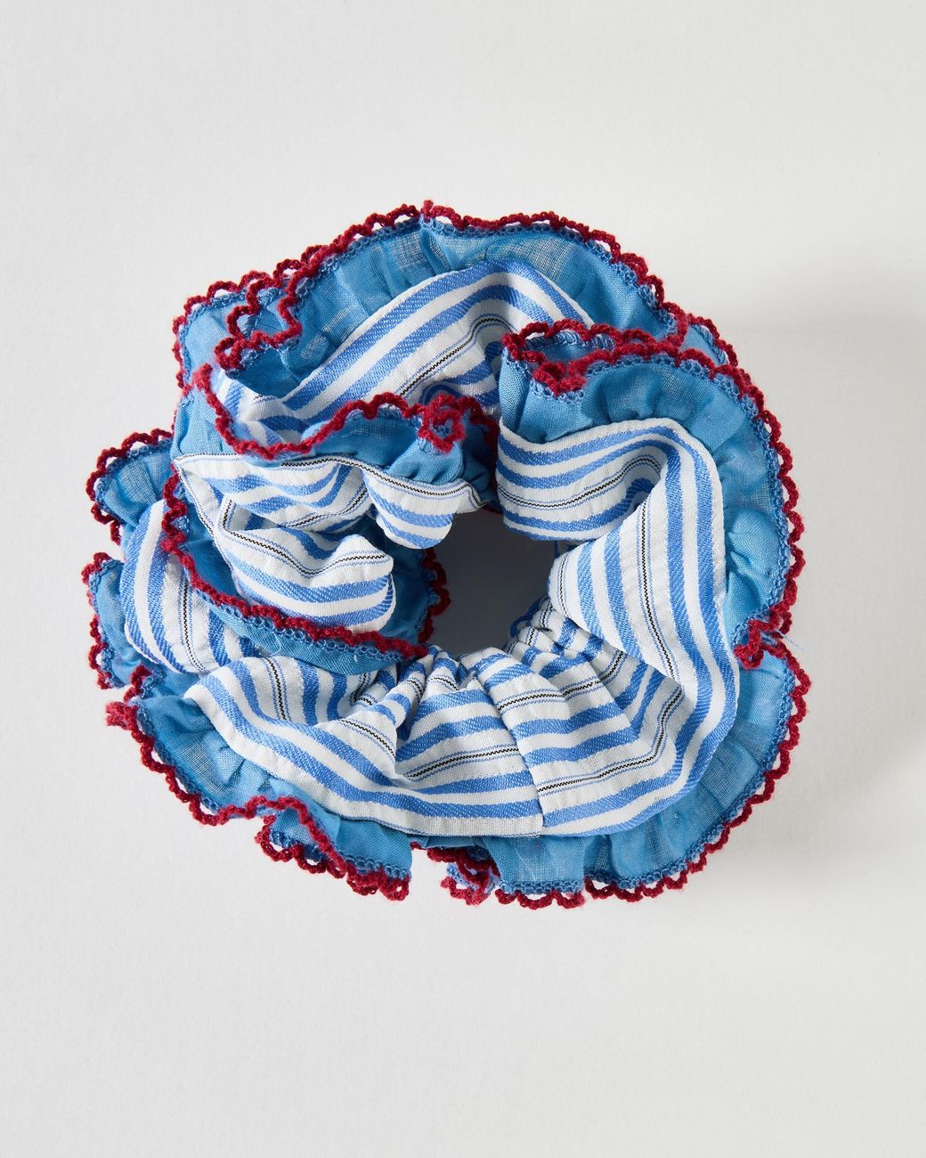 Oliver Bonas Blue Alison Stripe Frill Scrunchie