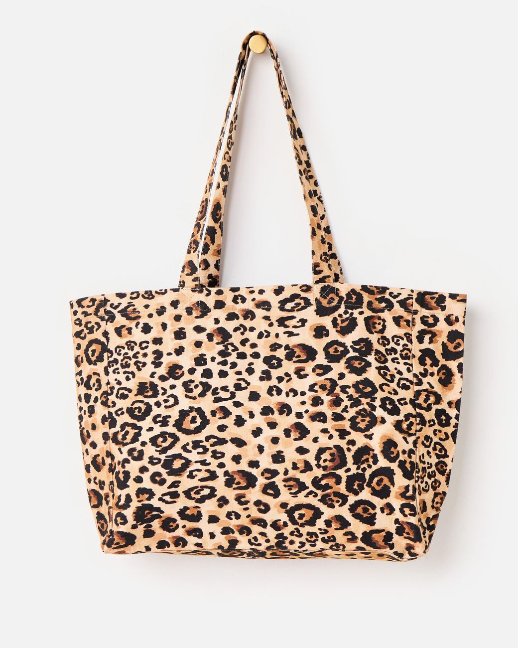 Oliver Bonas Natural Leopard Print Logo Fabric Tote Shopper Bag