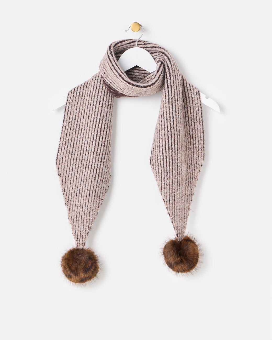 Oliver Bonas Pink Ribbed Pom Pom Knitted Scarf