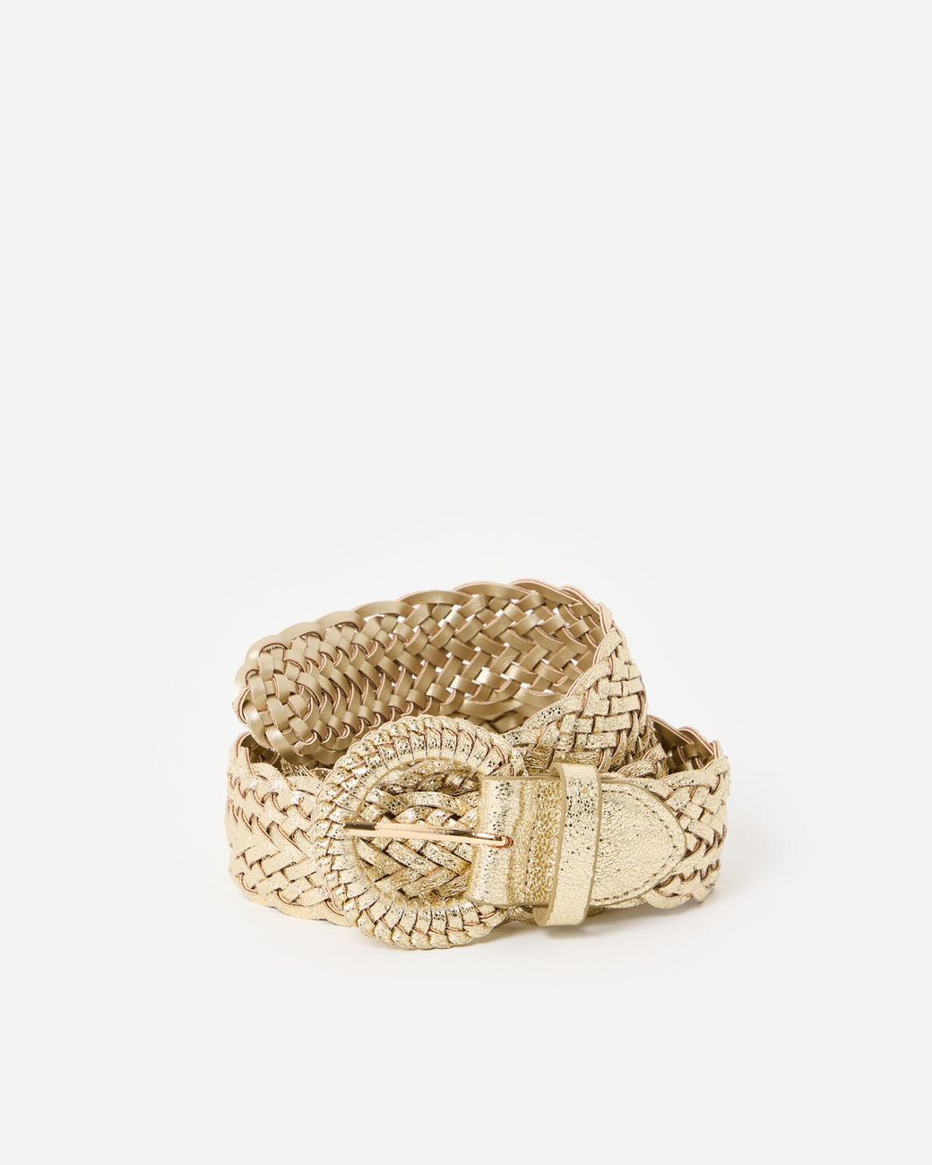 Oliver Bonas Natural Metallic Braided Weave Jeans Belt, Size Medium