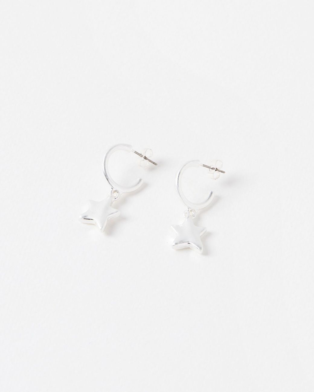 Oliver Bonas White Viola Tone Star Charm Drop Earrings