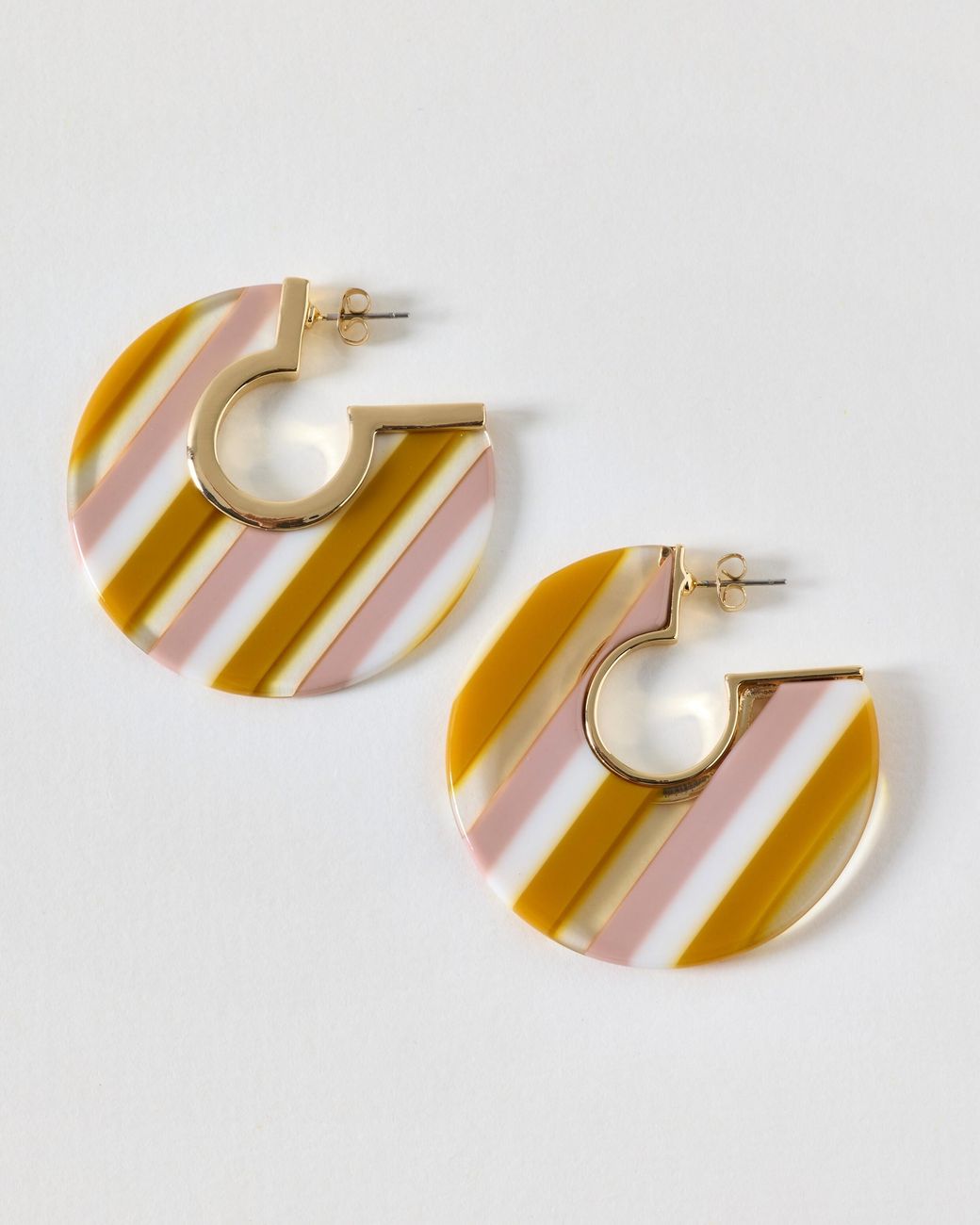 Oliver Bonas Metallic Amira & Yellow Stripe Resin Hoop Earrings
